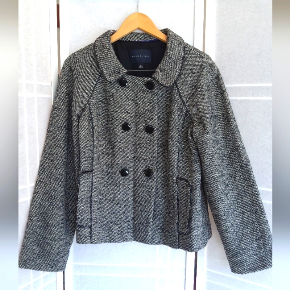 Banana Republic Gray Herringbone Wool Blend Double-Breasted Jacket